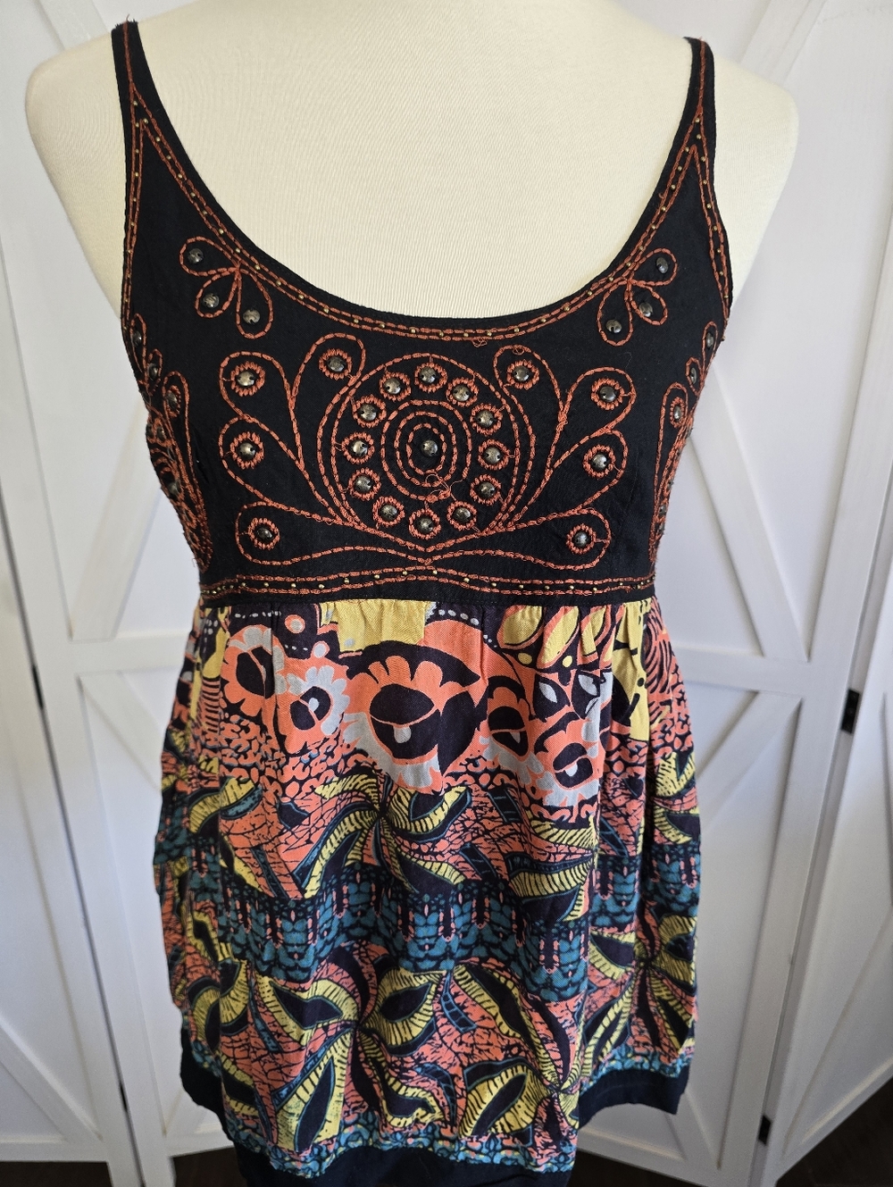 Angie Black Tank Top with Multicolor Print